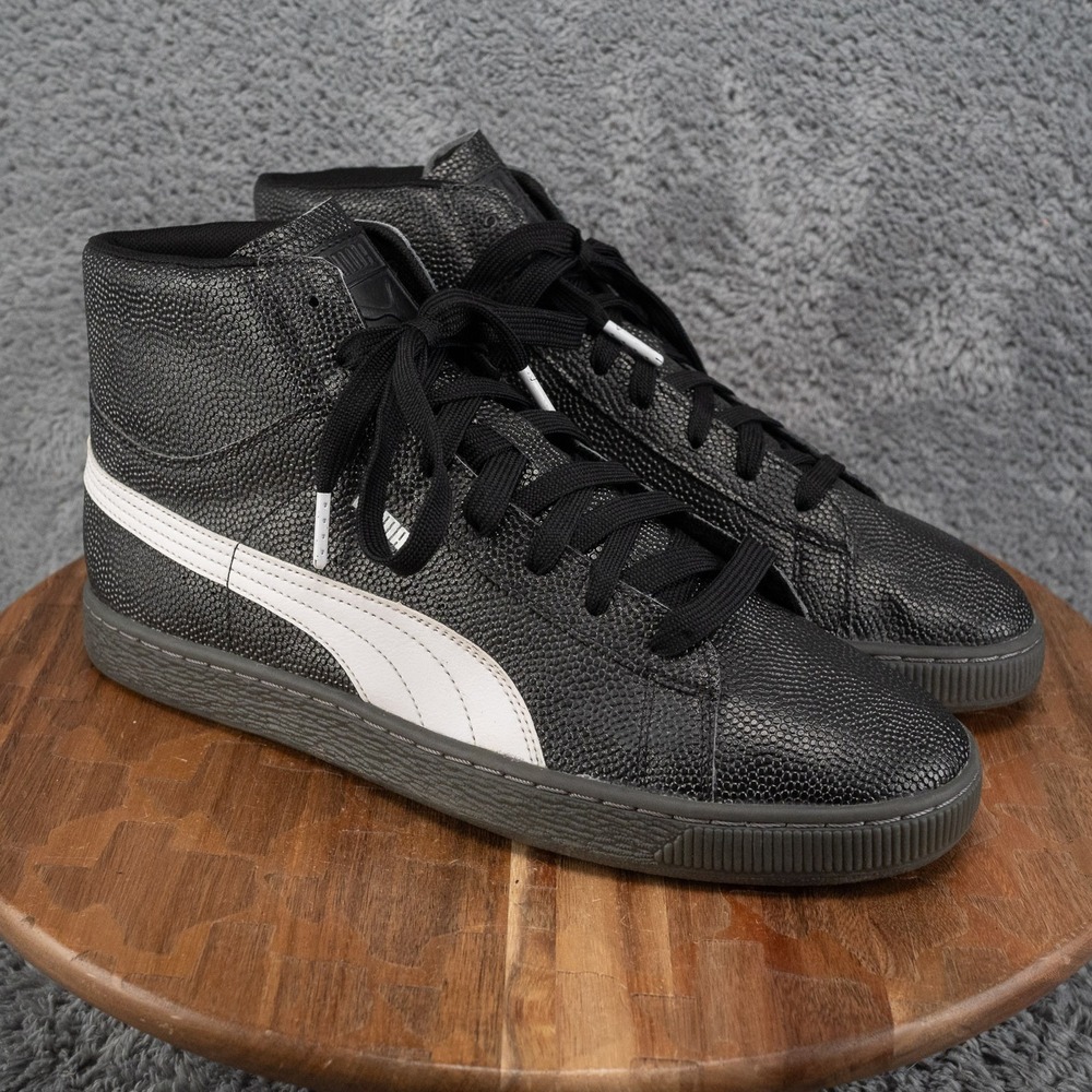 Puma Emboss Pebble Black Mens Shoes‎ Size 10.5 White 363091 01 Mid